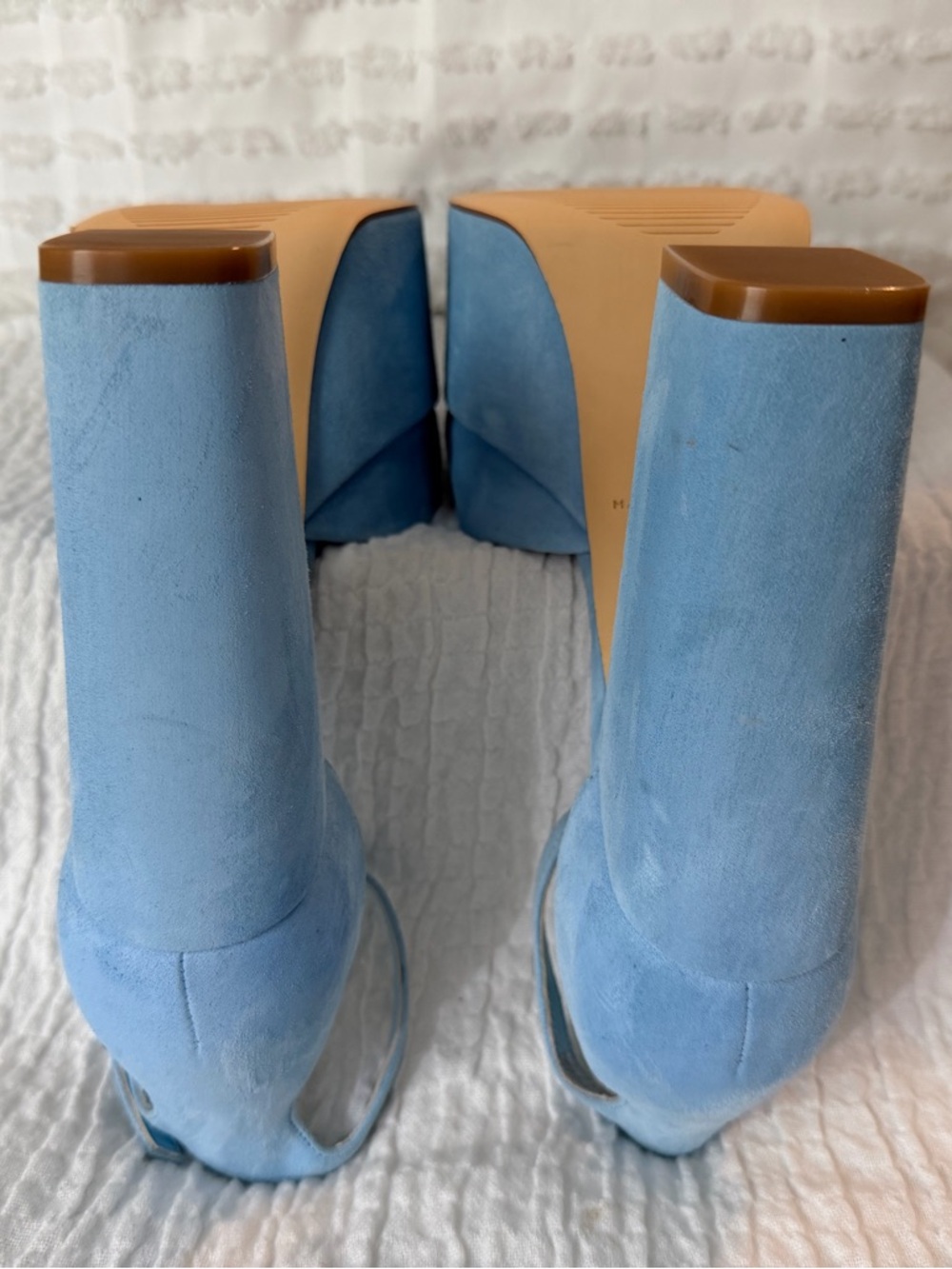 Marc Fisher Sky Blue Suede Platform Ankle-Strap  Block Heel Sandals - Picture 8 of 11
